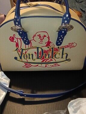 Von Dutch Cream and Blue Logo Satchel Like New Without Tags